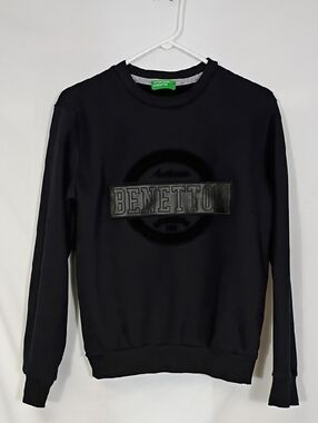 EUC United Colors Of Benetton Men's Black Logo Crewneck Sweater Sz Small Winter